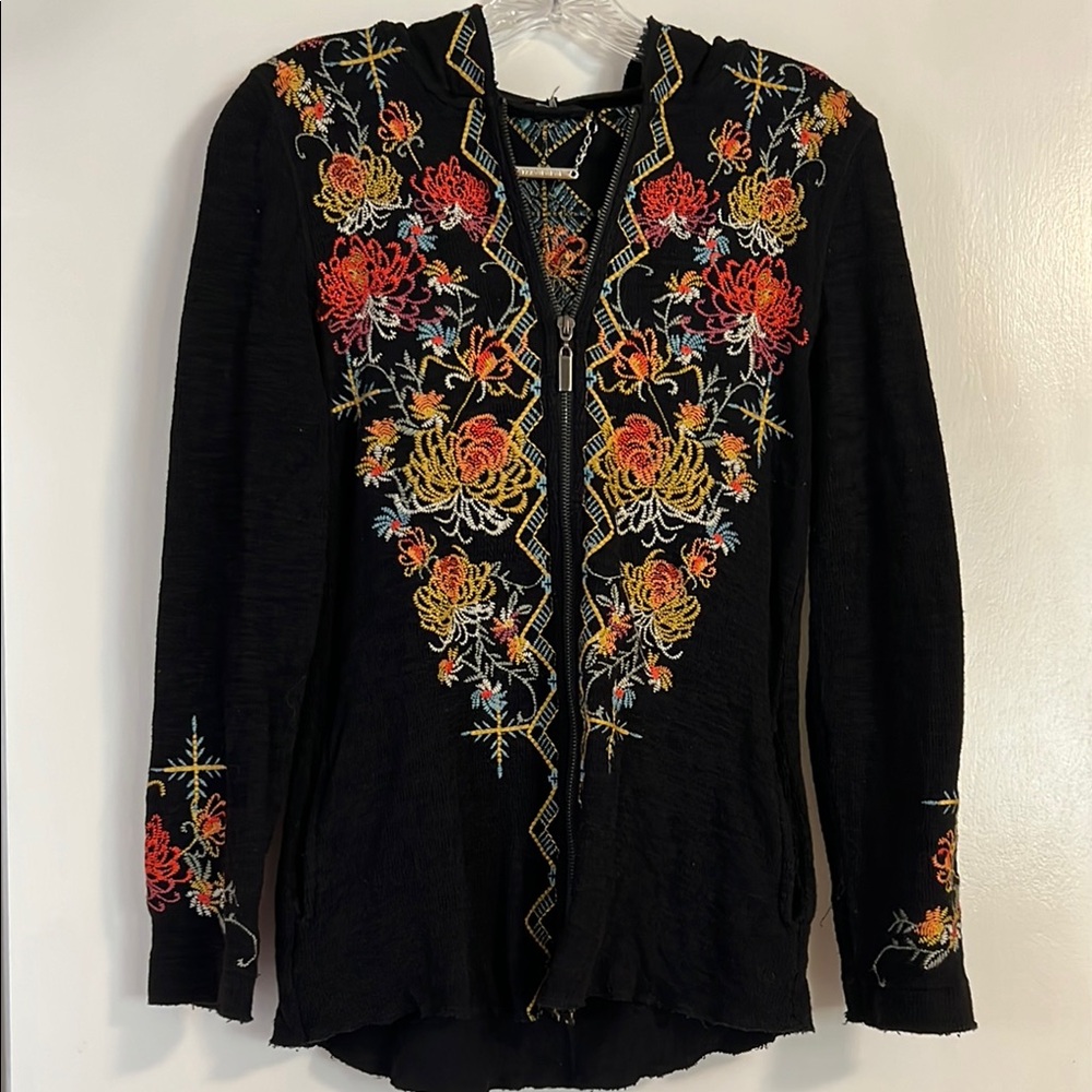 STUNNING Floral Embroidered Black Zip Up